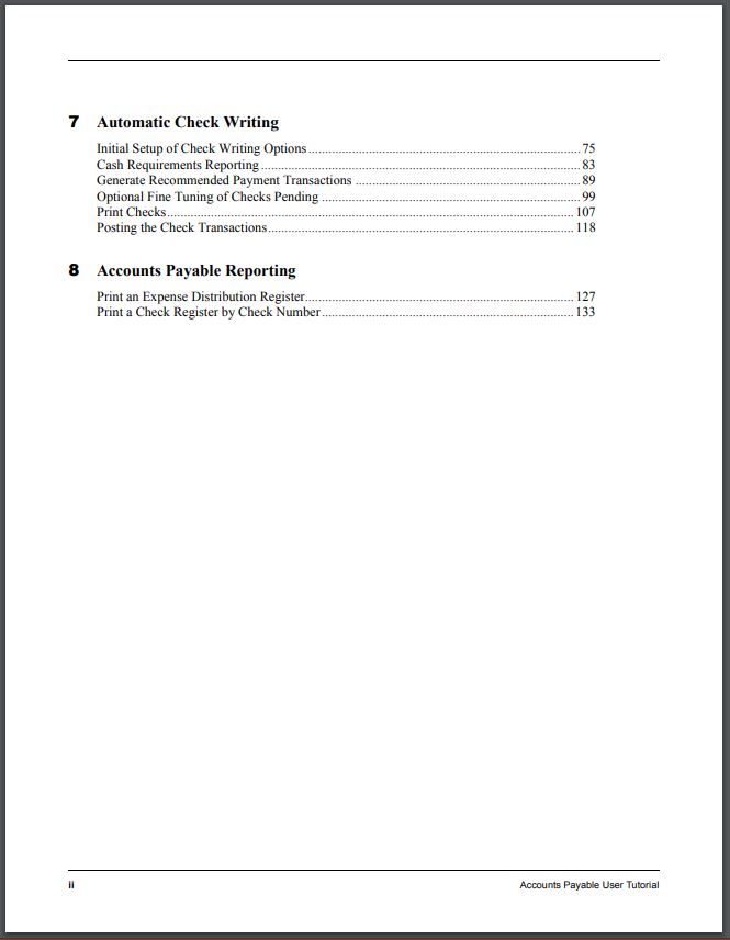 Table of Contents Page 2 for Accounts Payable User Tutorial